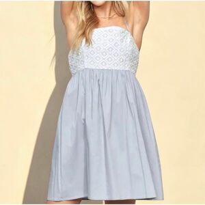 Adora Mini Dress Blue Textured Babydoll Sundress NWT